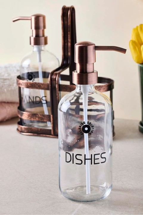 Perotti 18052 Rame Eskitme Metal Standlı Retro 2'li Yuvarlak Sıvı Sabunluk 500 ml 