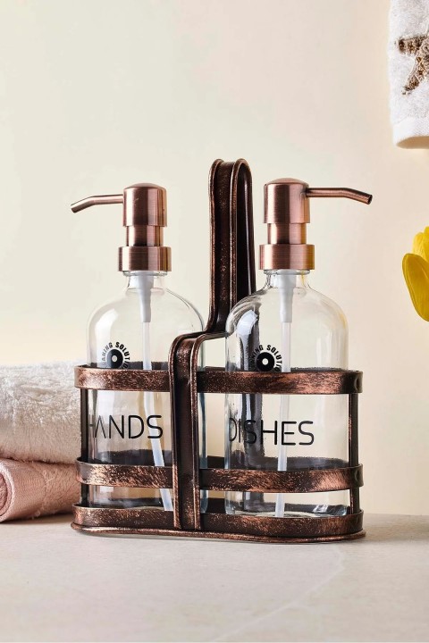 Perotti 18052 Rame Eskitme Metal Standlı Retro 2'li Yuvarlak Sıvı Sabunluk 500 ml 