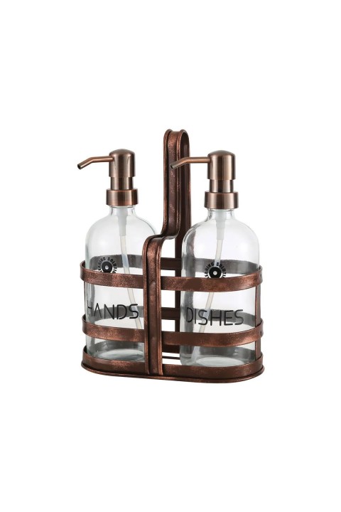 Perotti 18052 Rame Eskitme Metal Standlı Retro 2'li Yuvarlak Sıvı Sabunluk 500 ml 