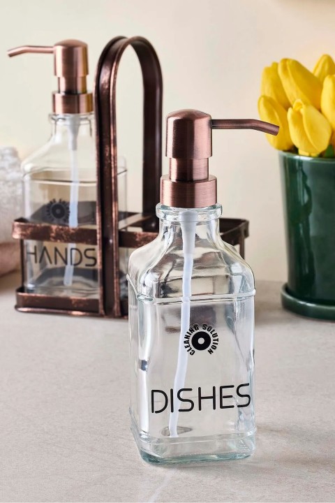 Perotti 18054 Rame Eskitme Metal Standlı Retro 2'li Kare Sıvı Sabunluk 500 ml 