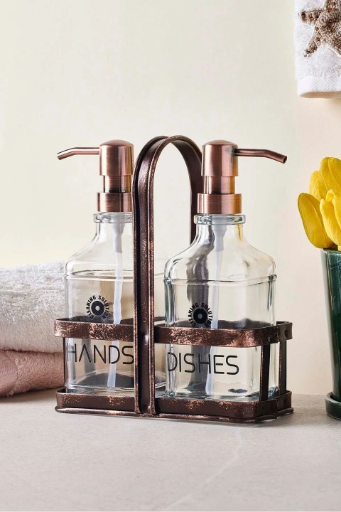 Perotti 18054 Rame Eskitme Metal Standlı Retro 2'li Kare Sıvı Sabunluk 500 ml 