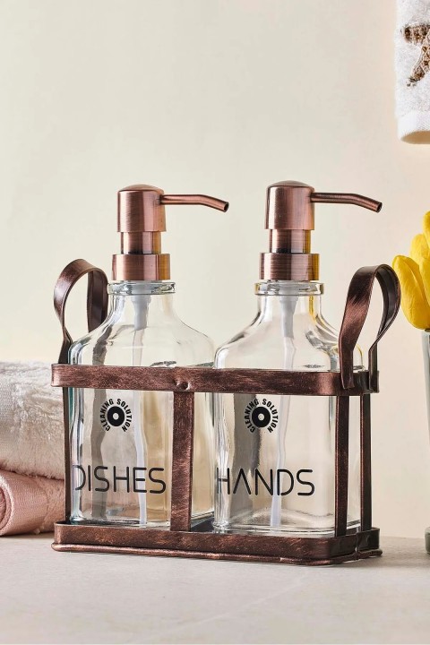 Perotti 18056 Rame Eskitme Metal Standlı Retro 2'li Sıvı Sabunluk 500 ml 