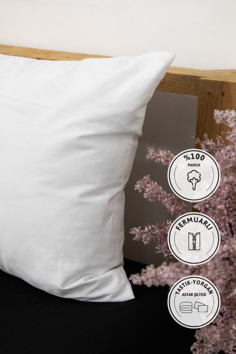 Yastık Astar Şiltesi %100 Pamuk Fermuarlı Yastık İç Kılıfı - Beyaz