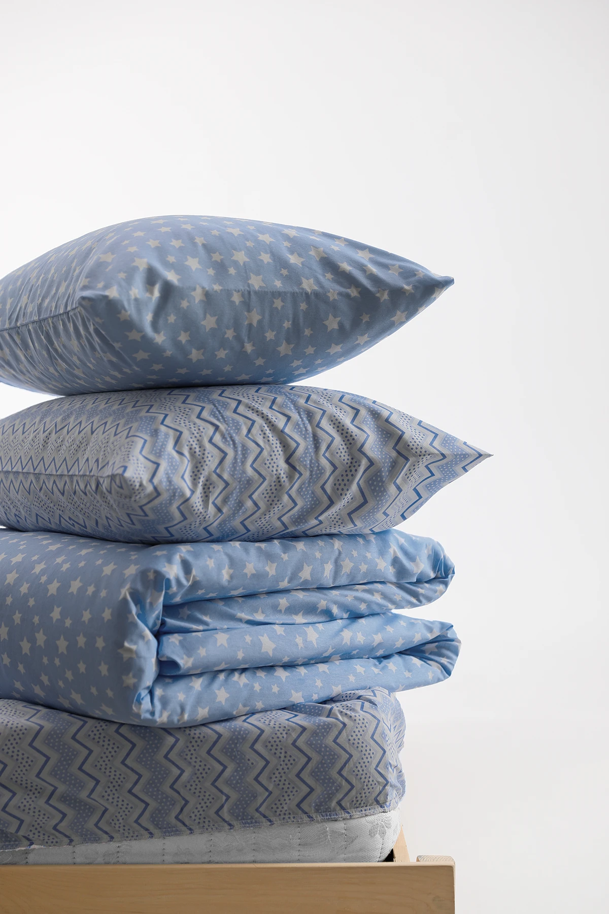 Star Lastikli Çarşaflı Pamuklu Tek Kişilik Nevresim - İndigo