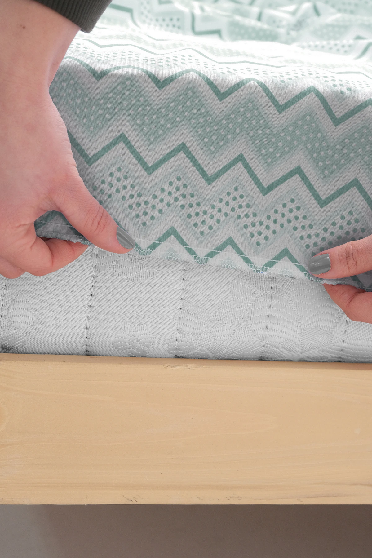 Star Lastikli Çarşaflı Pamuklu Tek Kişilik Nevresim - Yeşil