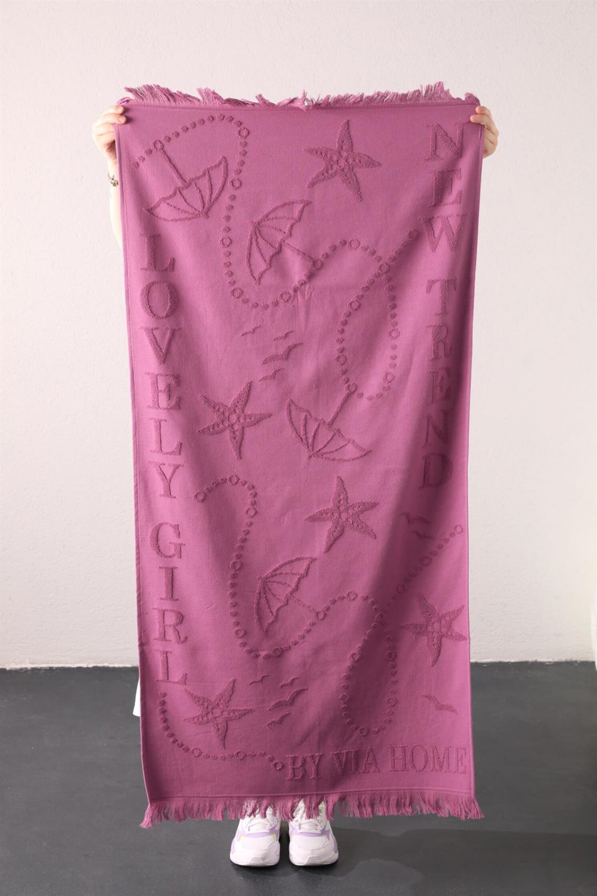 Trend %100 Pamuk Kabartmalı Plaj Havlusu - Mürdüm