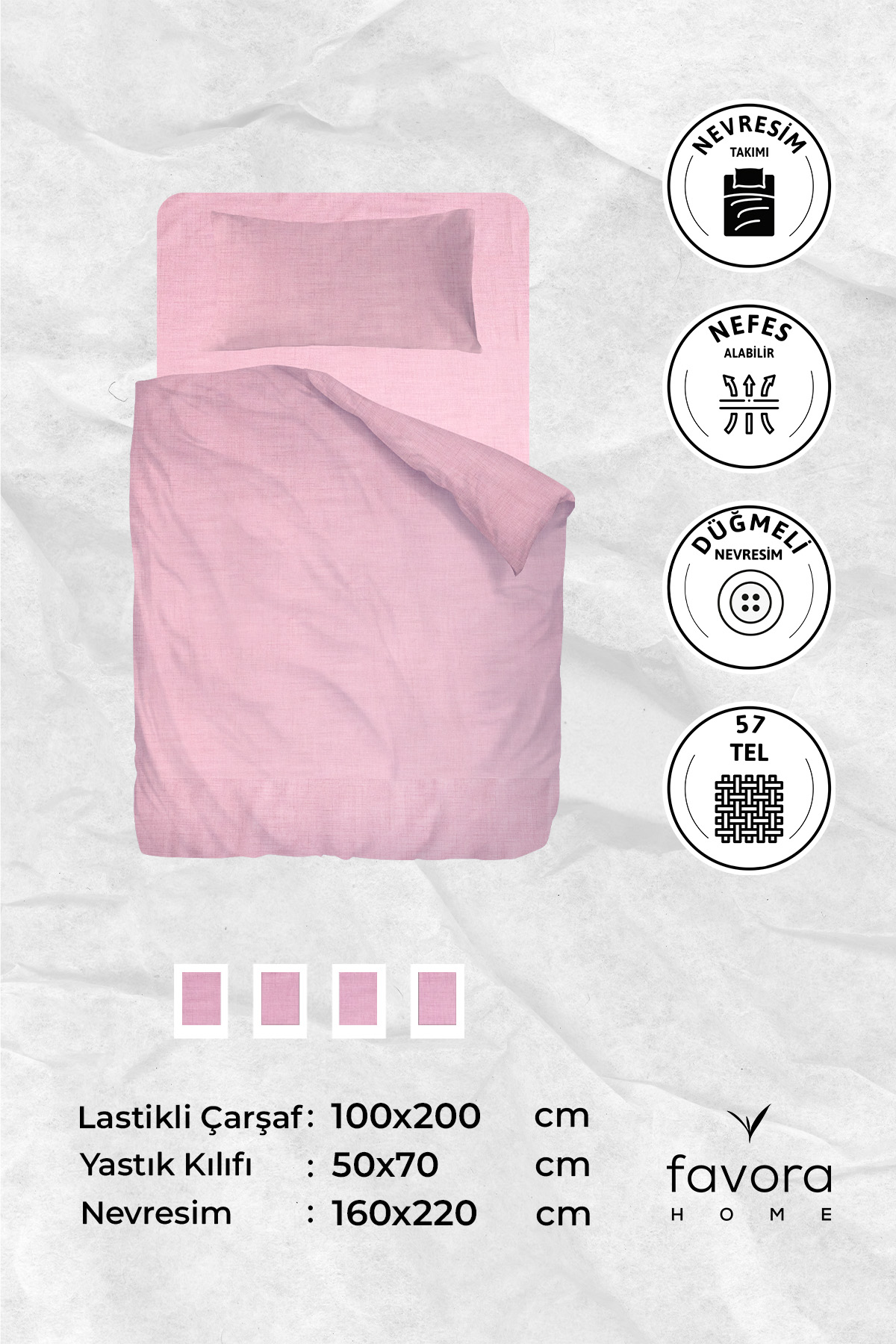 Vega Pamuklu Ranforce Lastikli Çarşaflı Tek Kişilik Nevresim Takımı - Mor