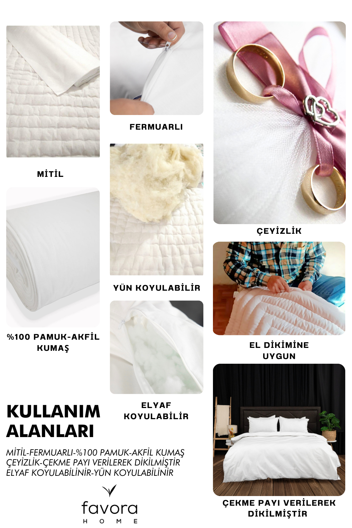 Yastık Astar Şiltesi %100 Pamuk Fermuarlı Yastık İç Kılıfı 4 Adet - Beyaz